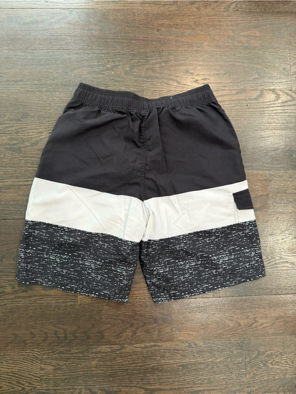 Men's Black and White Blocked Swim Trunks